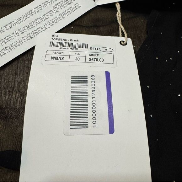 IRO Paris Lonila Ruffled Glitter-Embellished Georgette Blouse Medium Sz 36 Black - Picture 11 of 16